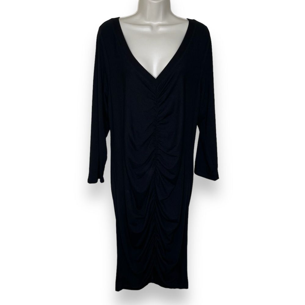 NWT Torrid Jersey Bodycon Black Dress V Neck Ruched Seaming Long Sleeve Women 2X